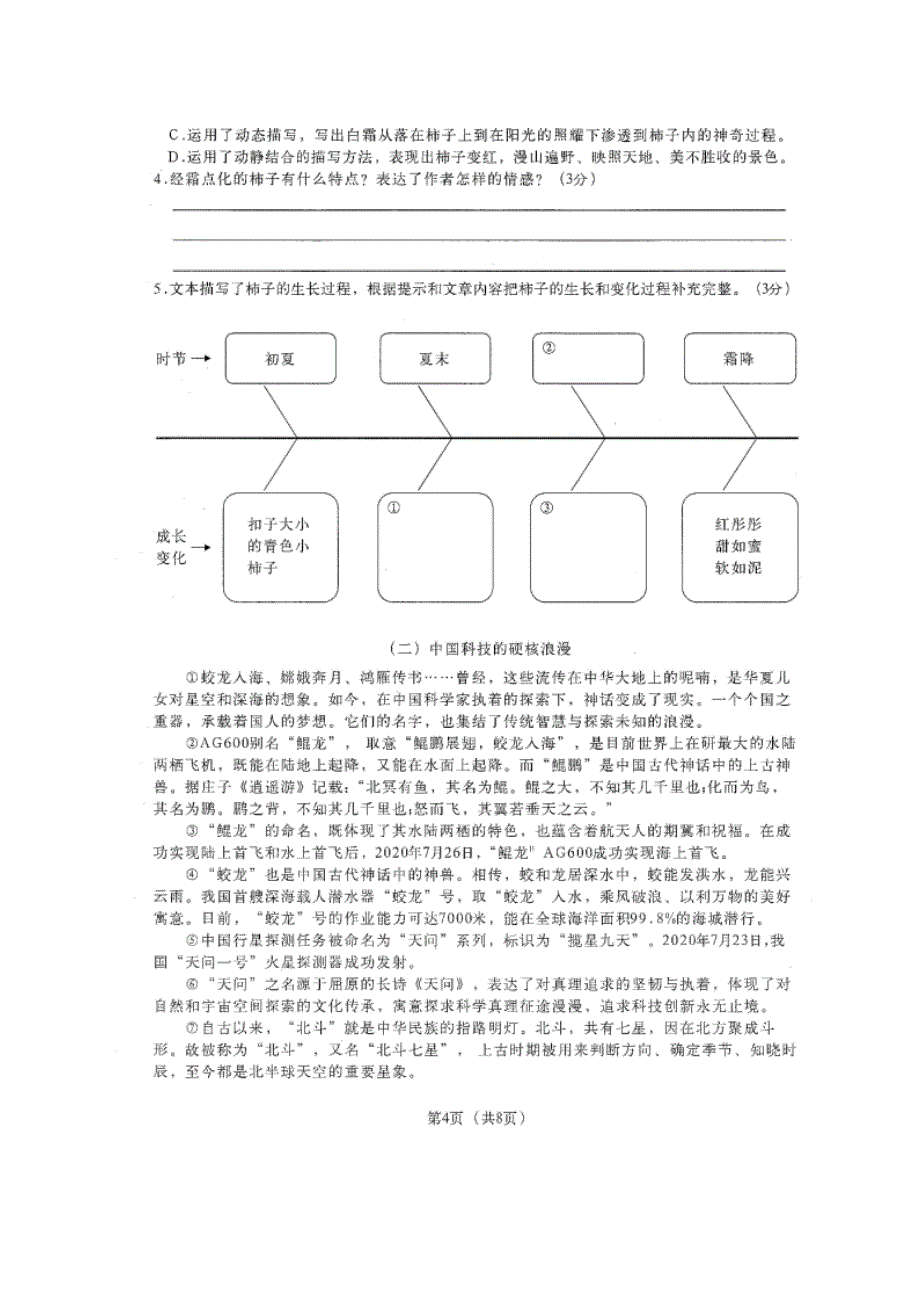 2023-2024学年河南省郑州市二七区五年级（上）期末语文试卷（全解析版）_第4页