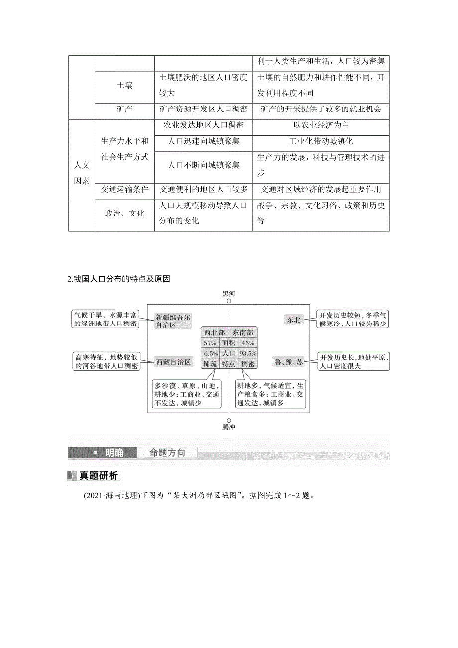 2024年高考地理一轮复习（新人教版） 第2部分　第1章　课时43　人口分布与人口容量_第3页