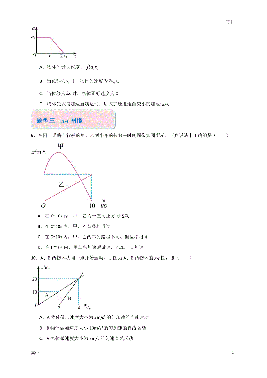 2024年高一上学期期末物理考点《匀变速直线运动中的运动学图像问题》含答案解析_第4页