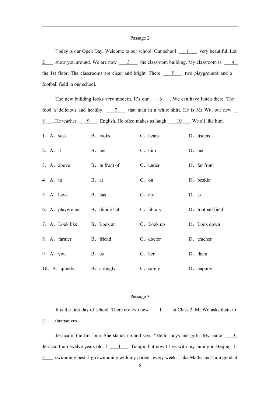 外研版（2024新版）英语期中专题03 七年级上册期中完形填空20篇（含答案）_第2页