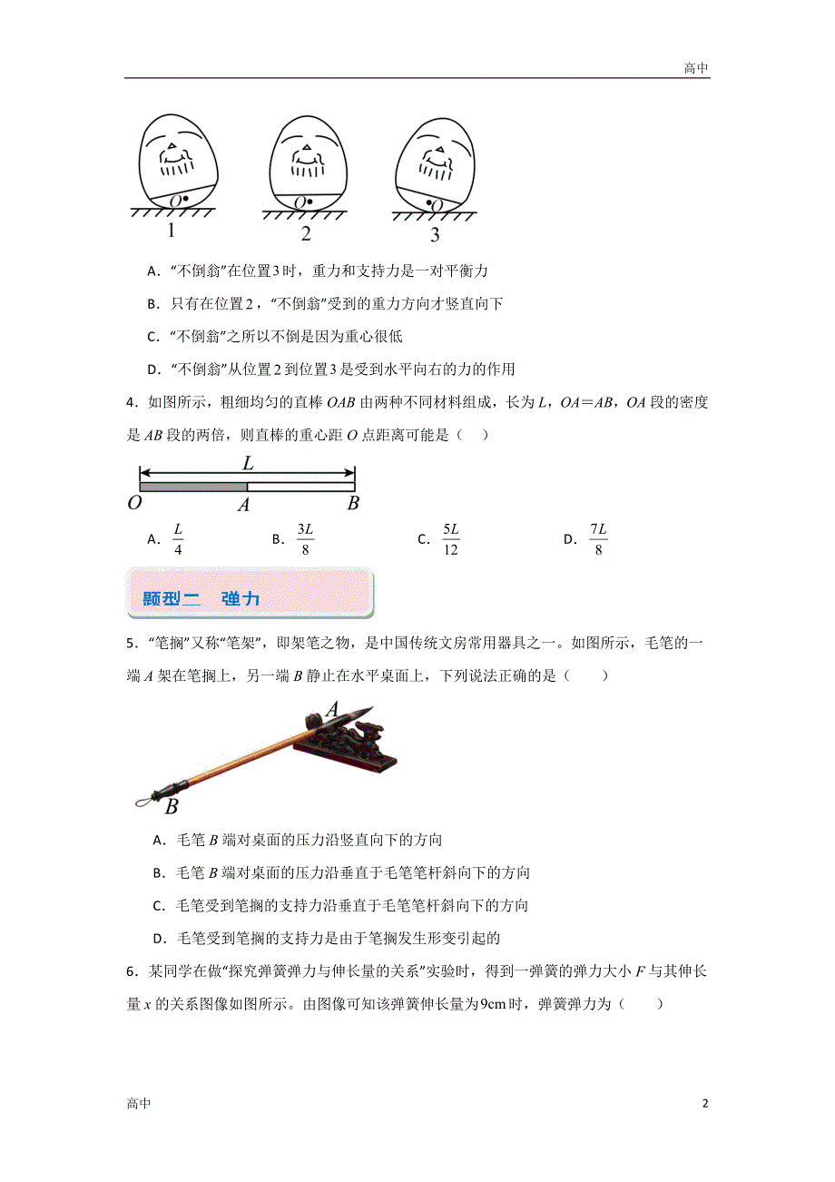 2024年高一上学期期末物理考点《重力、弹力、摩擦力和受力分析》含答案解析_第2页