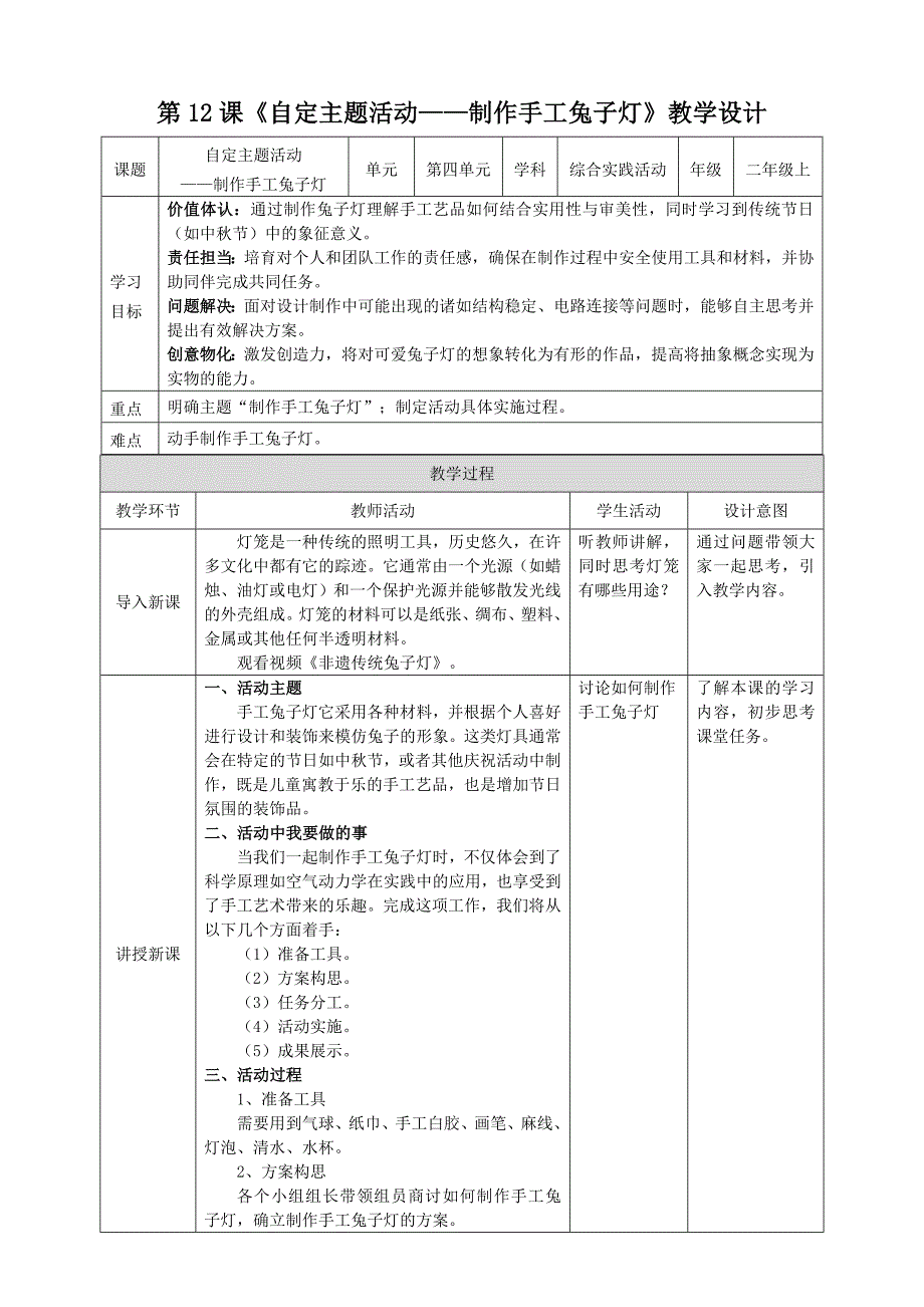 二年级上册浙科版综合实践【浙科学技术版】二年级上册第12课《自定主题活动——制作手工兔子灯》_第1页