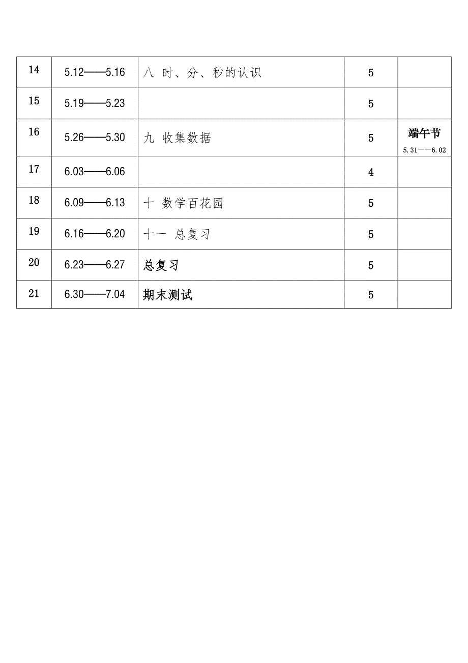 2025年春学期北京版小学数学二年级下册教学进度表_第2页