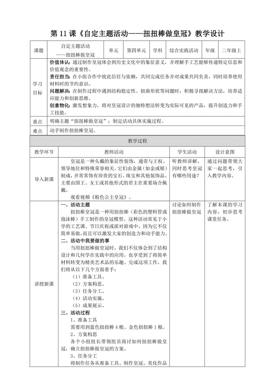 二年级上册浙科版综合实践【浙科学技术版】二年级上册第11课《自定主题活动——扭扭棒做皇冠》_第1页