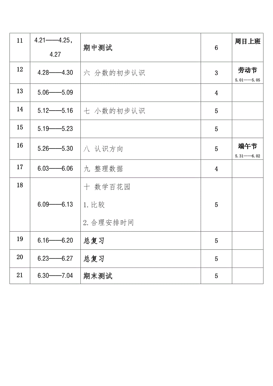 2025年春学期北京版小学数学三年级下册教学进度表_第2页