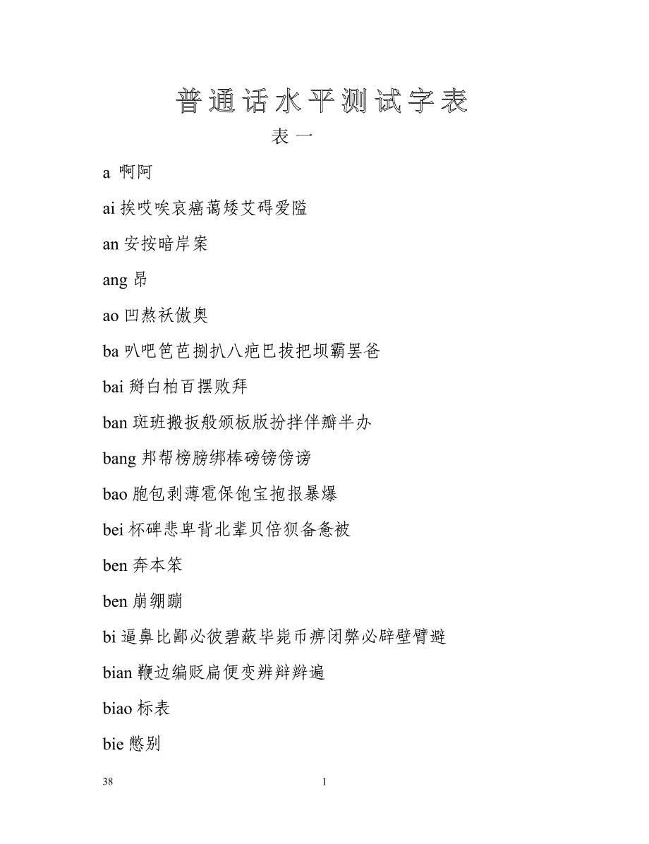 普通话水平测试字表（38页）_第1页