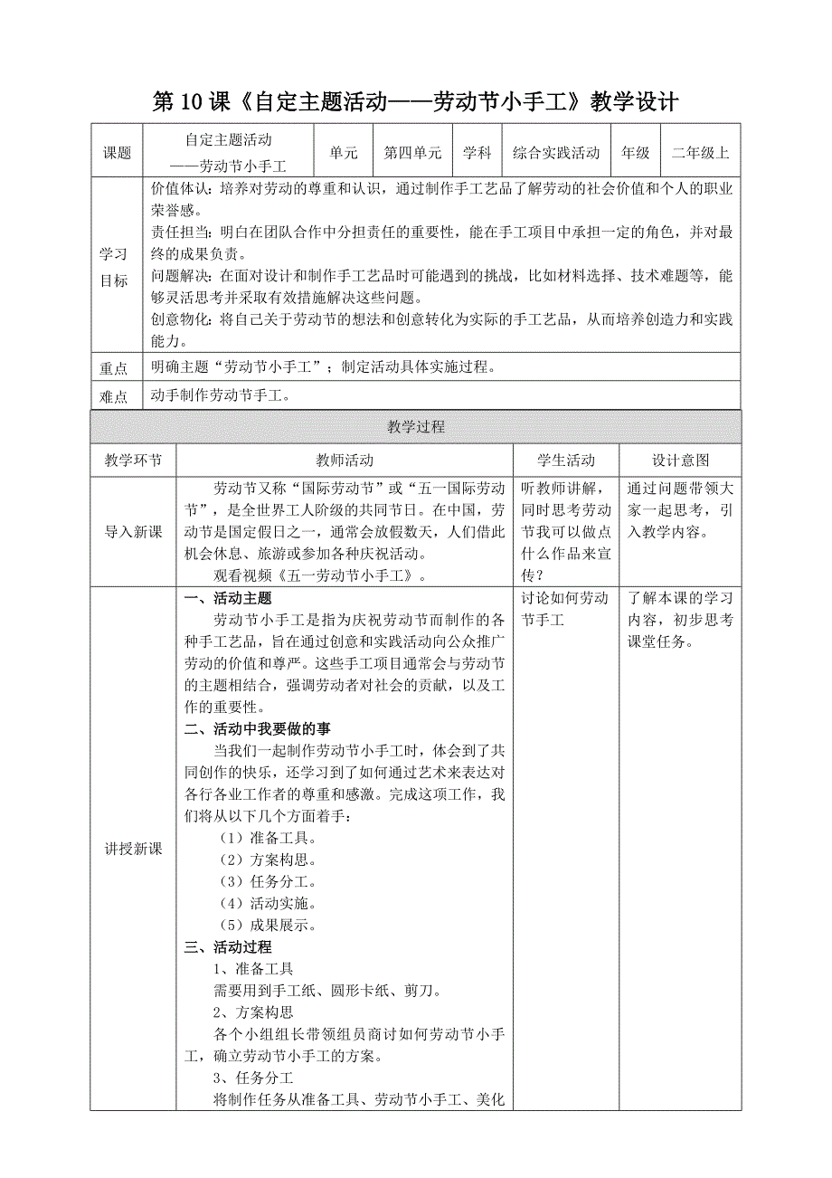 二年级上册浙科版综合实践【浙科学技术版】二年级上册第10课《自定主题活动——劳动节小手工》_第1页