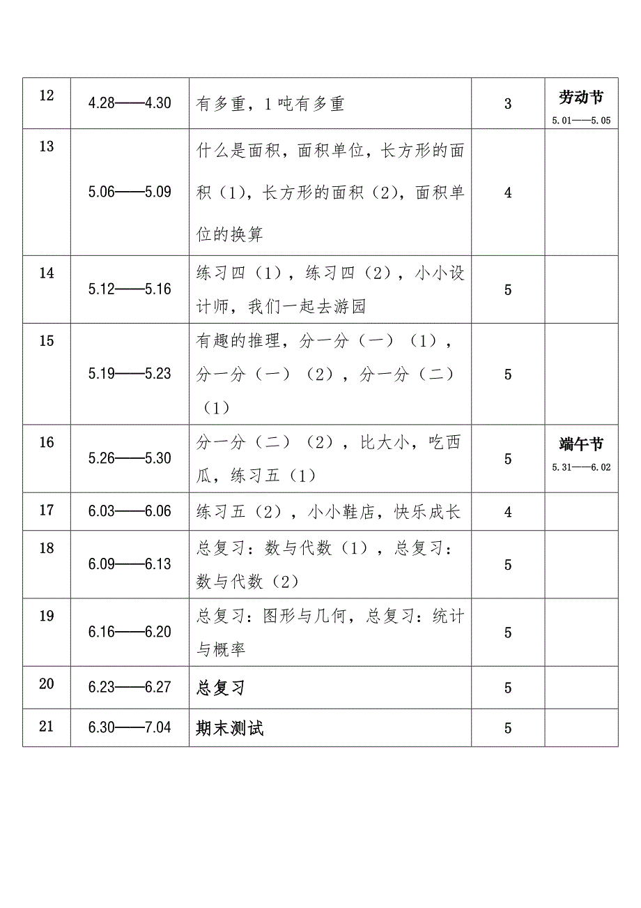 2025年春学期北师大版小学数学三年级下册教学进度表_第2页