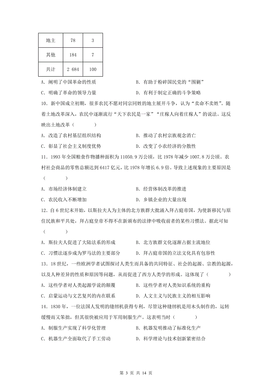 普通高中学业水平选择性考试历史试卷含答案_第3页