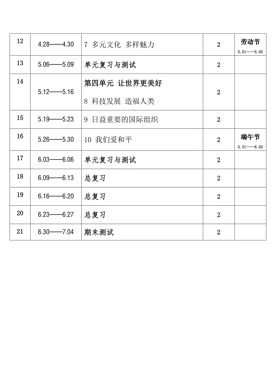 2025年春学期人教版小学道德与法治六年级下册教学进度表_第2页