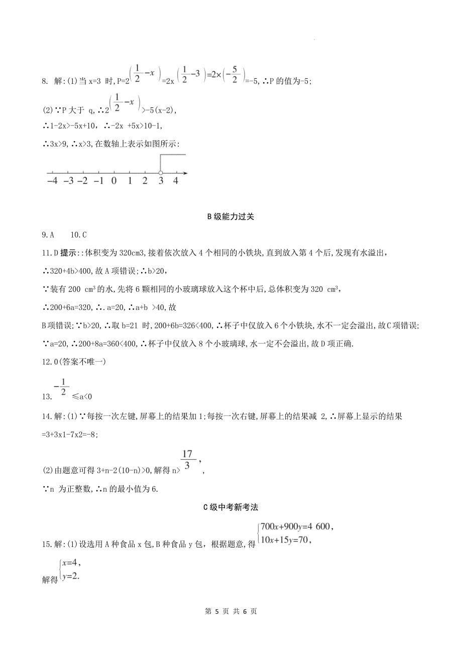 中考数学总复习《一元一次不等式（组）》专项检测卷及答案_第5页