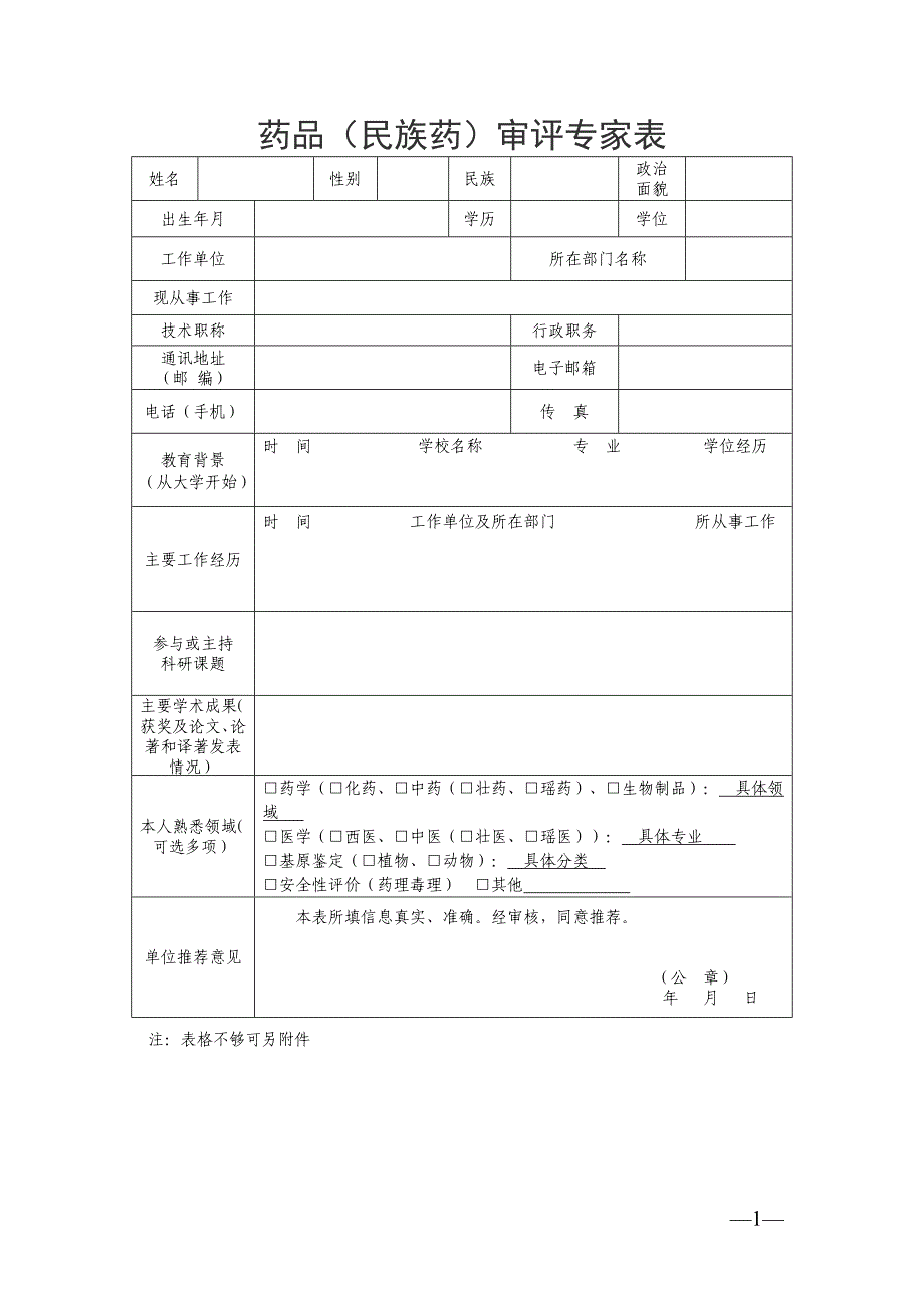 药品（民族药）审评专家表_第1页