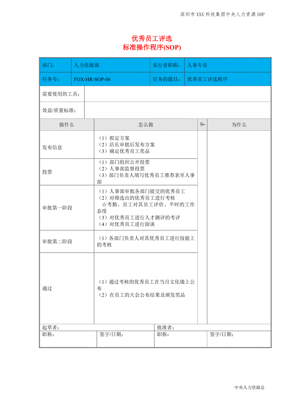 优秀员工评选标准操作程序(SOP)_第1页