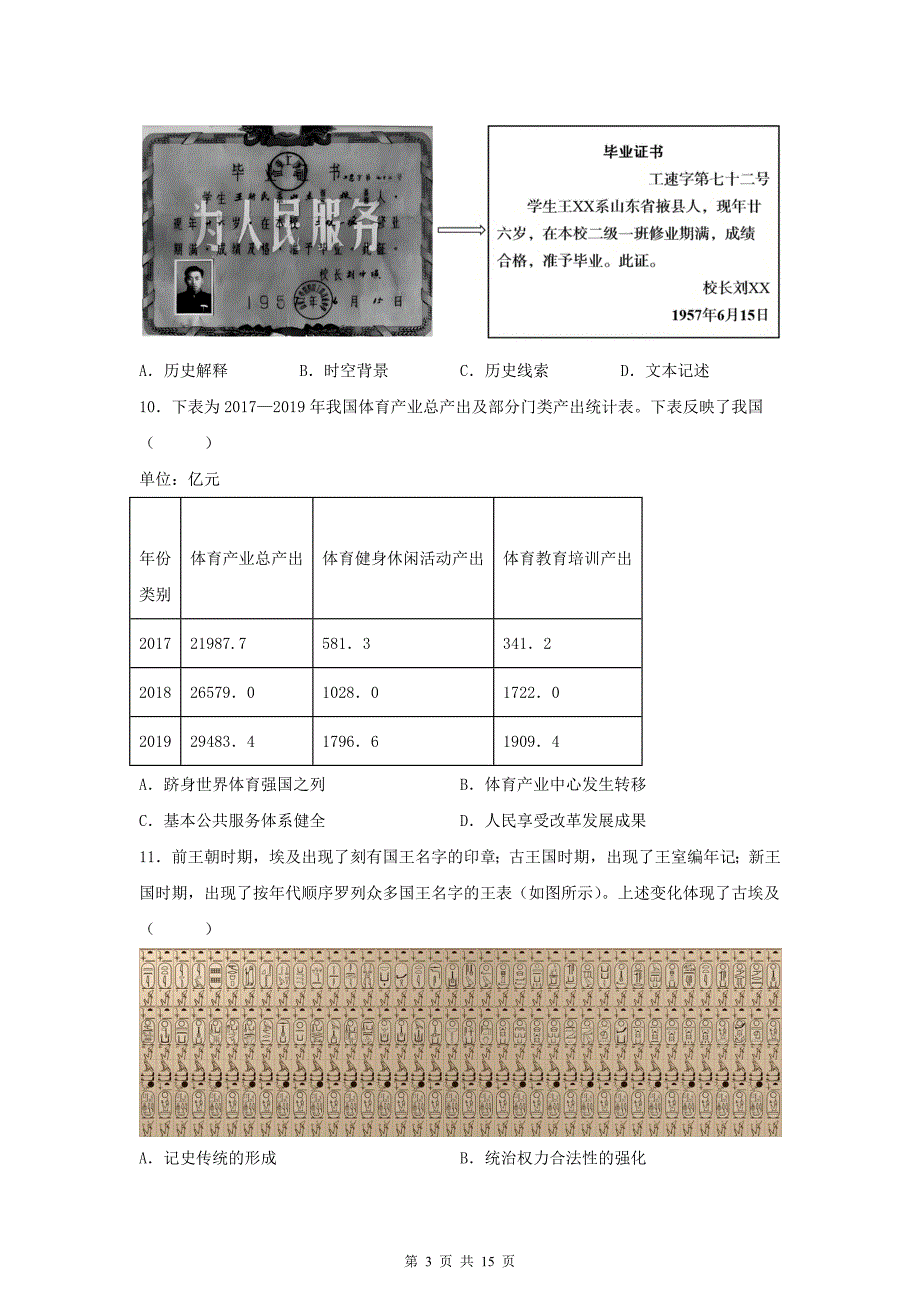 普通高中学业水平选择性考试历史试卷及答案_第3页