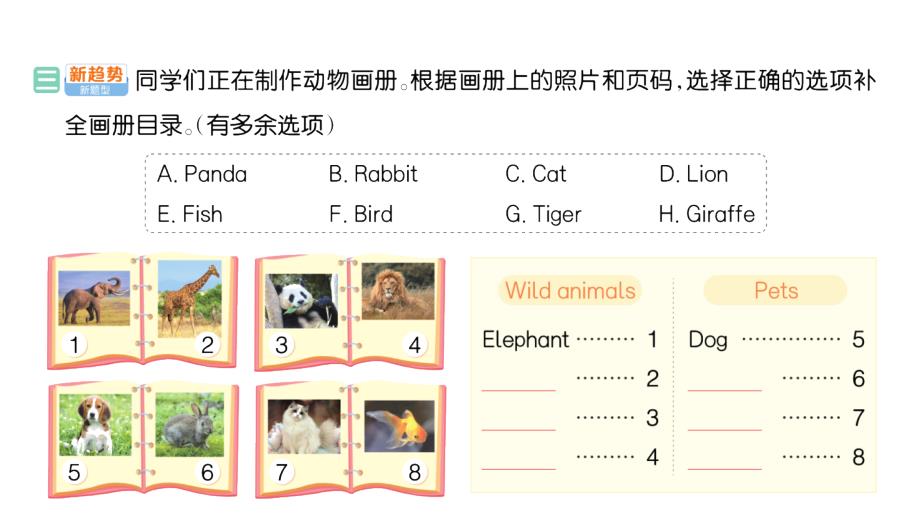 小学英语新人教PEP版三年级上册Unit 3Part C Project：Make an animal picture book作业课件2024秋_第4页