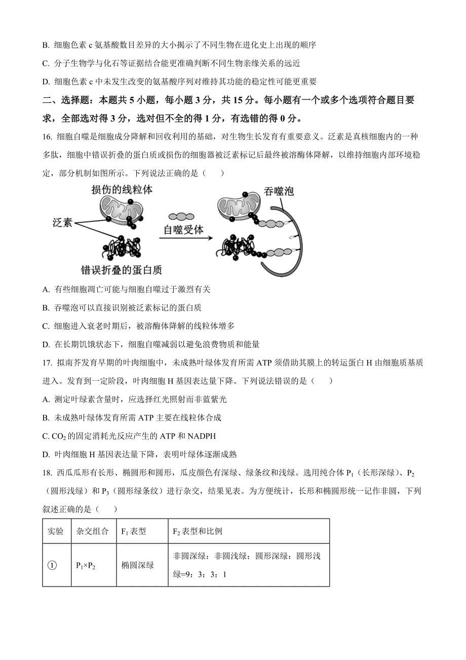 山东省菏泽市2024-2025学年高一上学期11月期中考试生物（A）_第5页