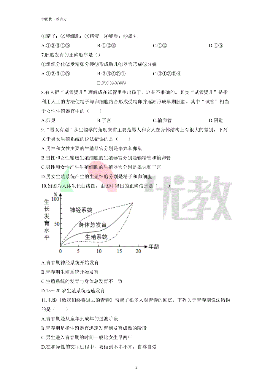 2021-2022学年七下【河北省石家庄市平山县】生物期中试题（原卷版） (1)_第2页