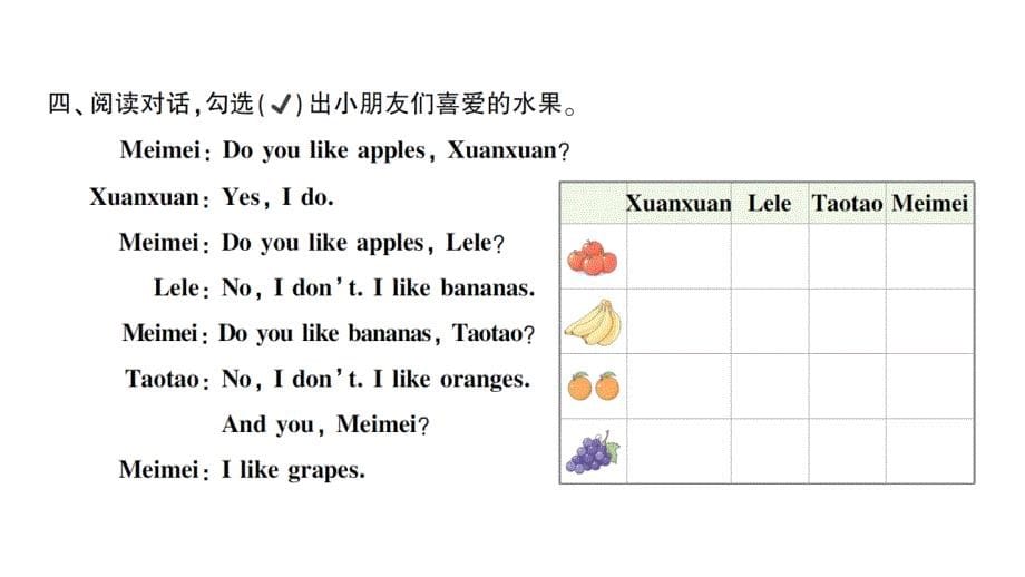 小学英语新人教版PEP三年级上册Unit 4Part ALet's learn & Listen and chant作业课件2024秋_第5页