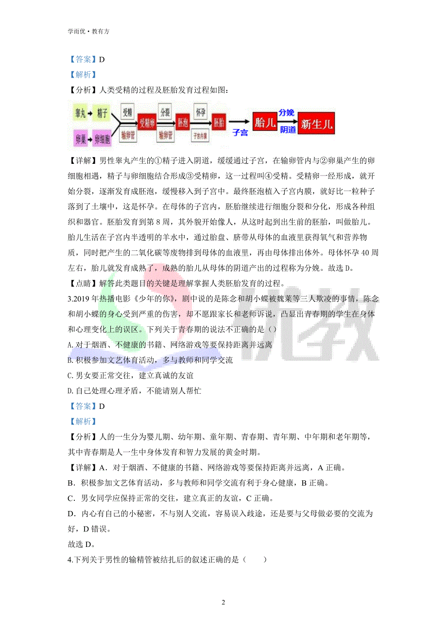 2021-2022学年七下【山东省青岛市西海岸新区】生物期中试题（解析版） (1)_第2页