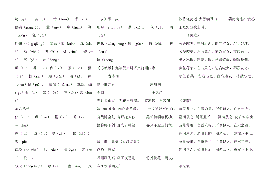 2024年苏教版九年级上册语文期末归类复习资料汇编（超强）_第2页