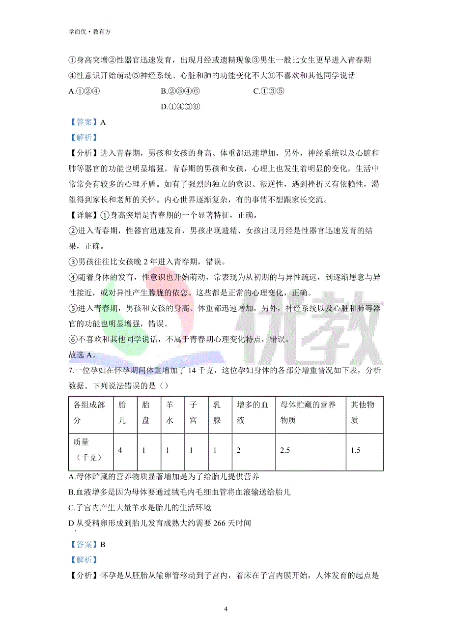 2021-2022学年七下【山东省临沂市兰山区】生物期中试题（解析版） (1)_第4页