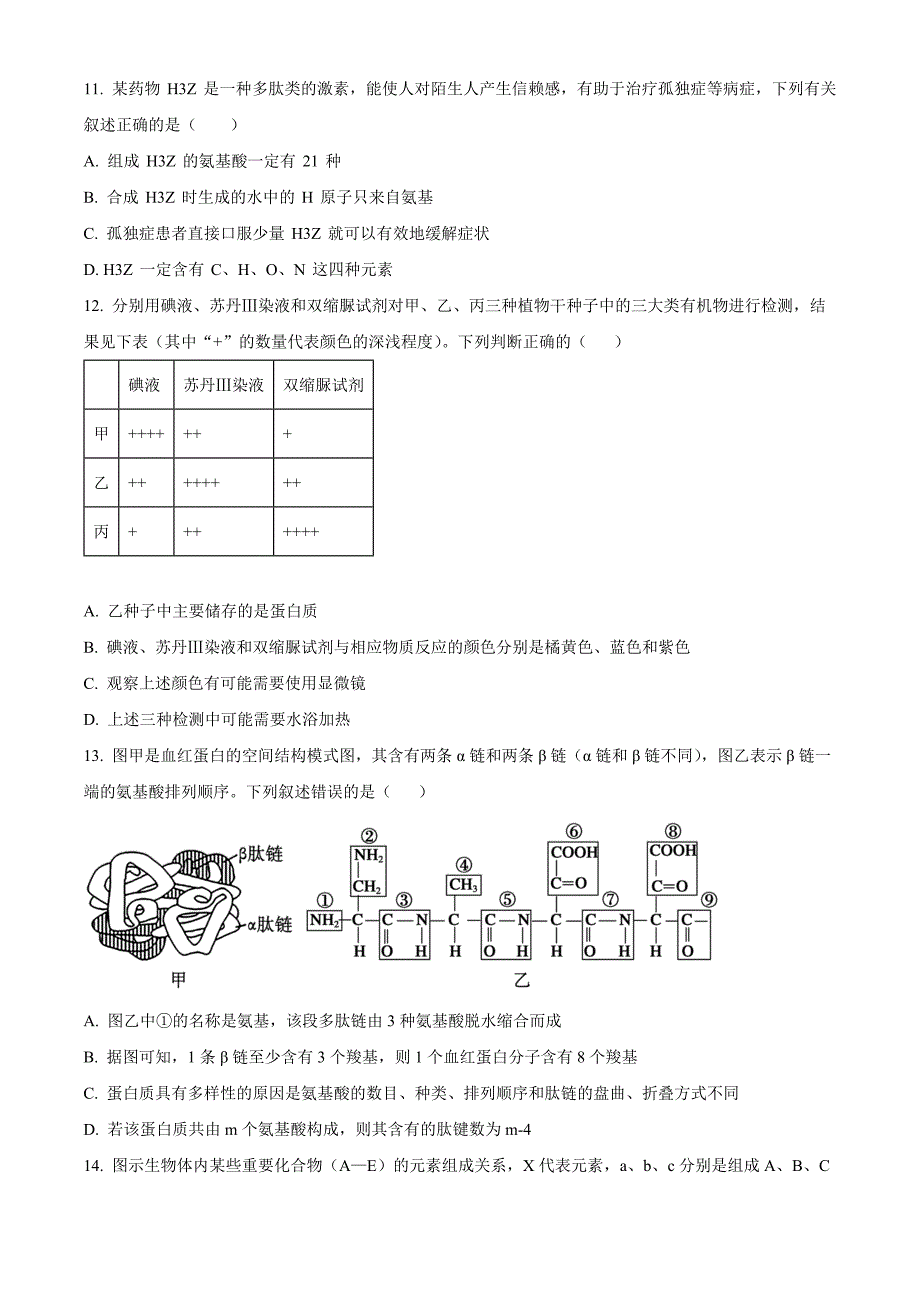 江苏省高邮市2024-2025学年高一上学期期中考试生物Word版无答案_第3页