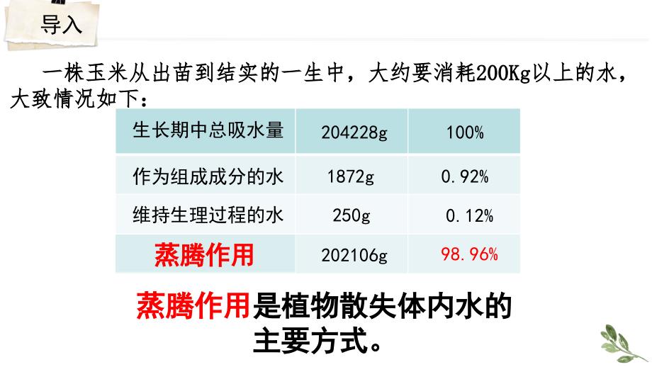 【生物】蒸腾作用- 2024-2025学年七年级上册生物（北师大版2024）_第1页