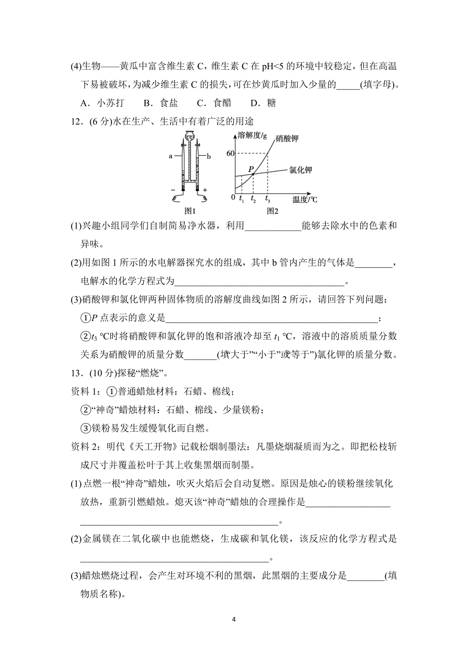 2025年春九年级化学下册中考综合模拟测试卷一（科学版）_第4页