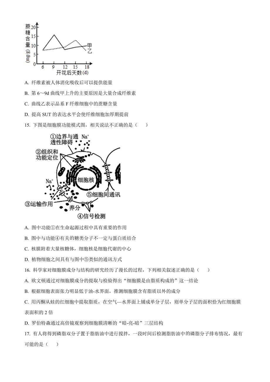 福建省福州市福9联盟校2024-2025学年高一上学期11月期中生物Word版无答案_第5页