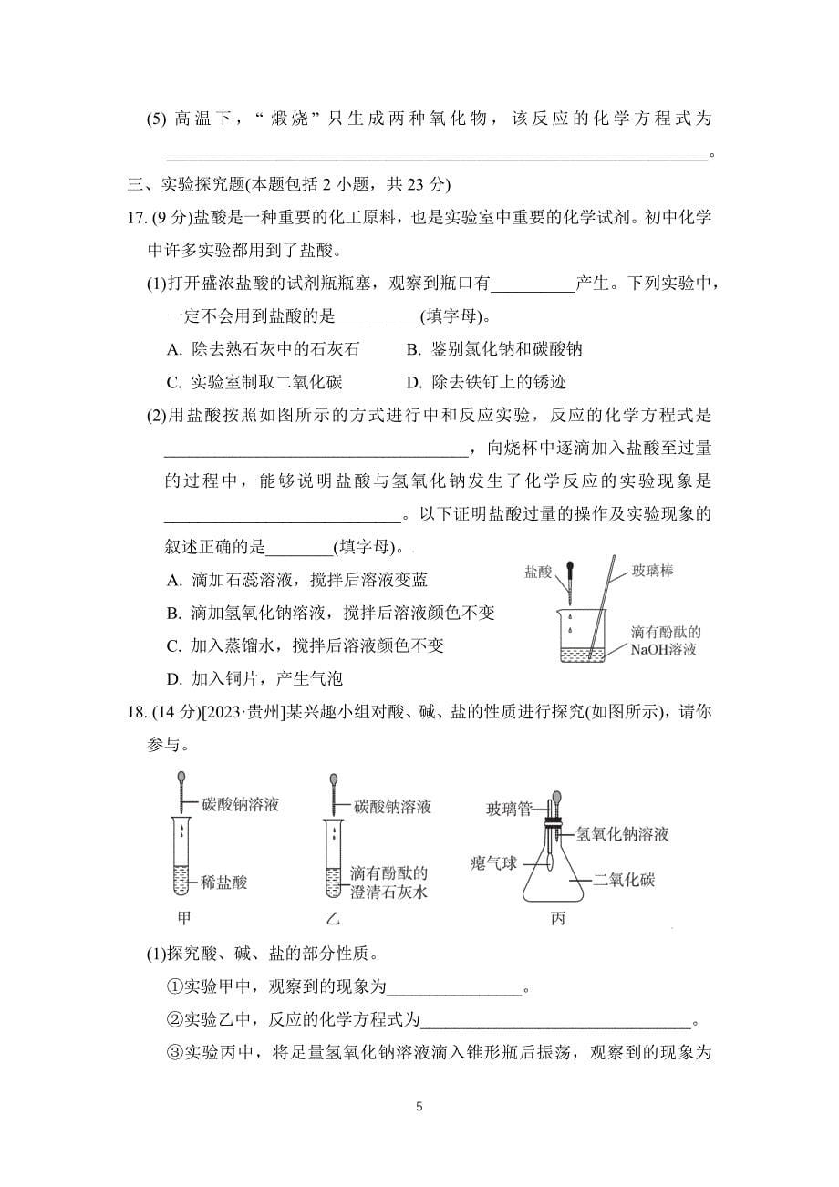 2025年春九年级化学下册第八单元单元测试卷（ 科学版）_第5页