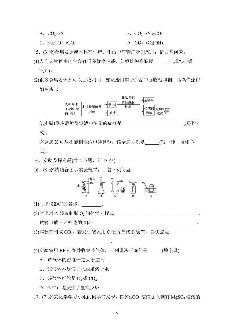 2025年春九年级化学下册陕西中考综合模拟测试卷二（科学陕西版）_第5页