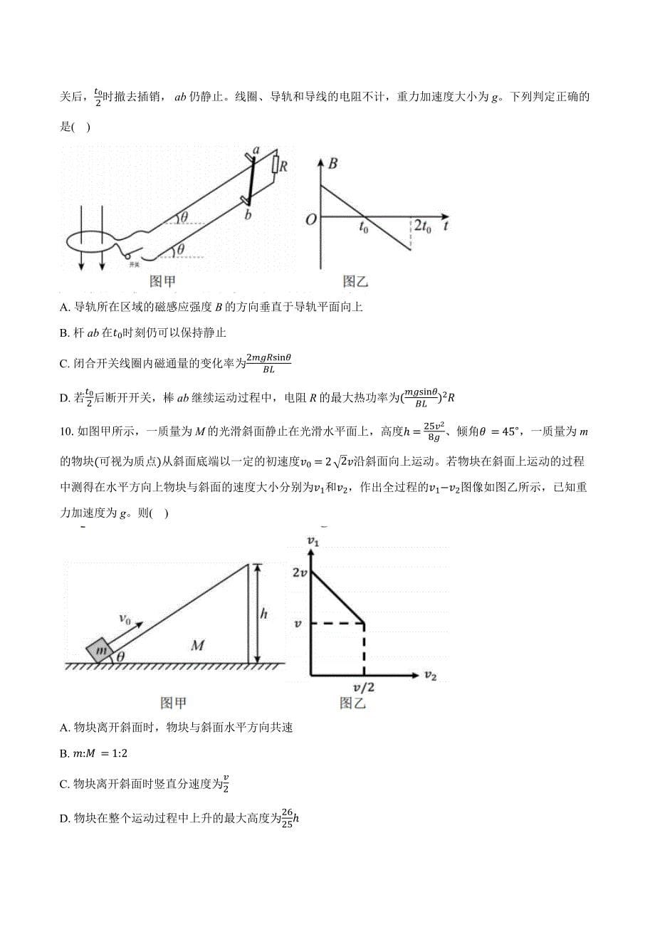 湖北省十一校2024-2025学年高三上学期第一次联考物理Word版含解析_第5页