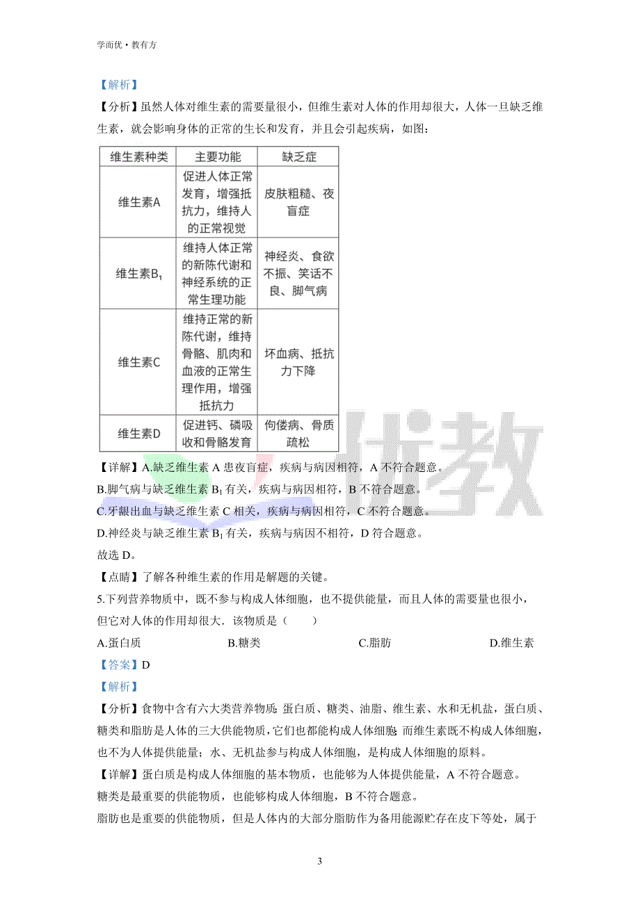 2021-2022学年七下【山东省聊城市茌平区茌山学校】生物期中试题（解析版） (1)_第3页