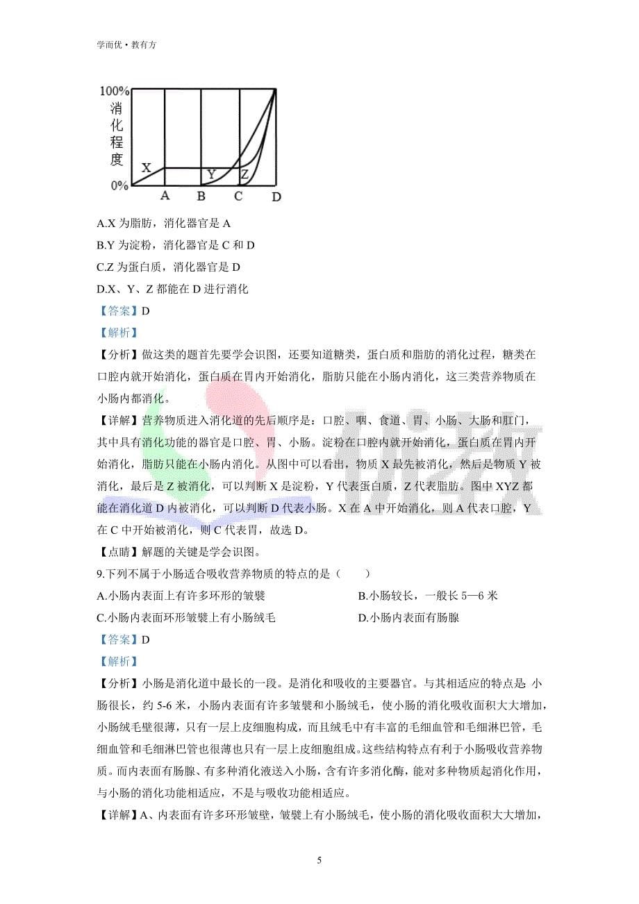 2021-2022学年七下【山东省聊城市茌平区茌山学校】生物期中试题（解析版） (1)_第5页