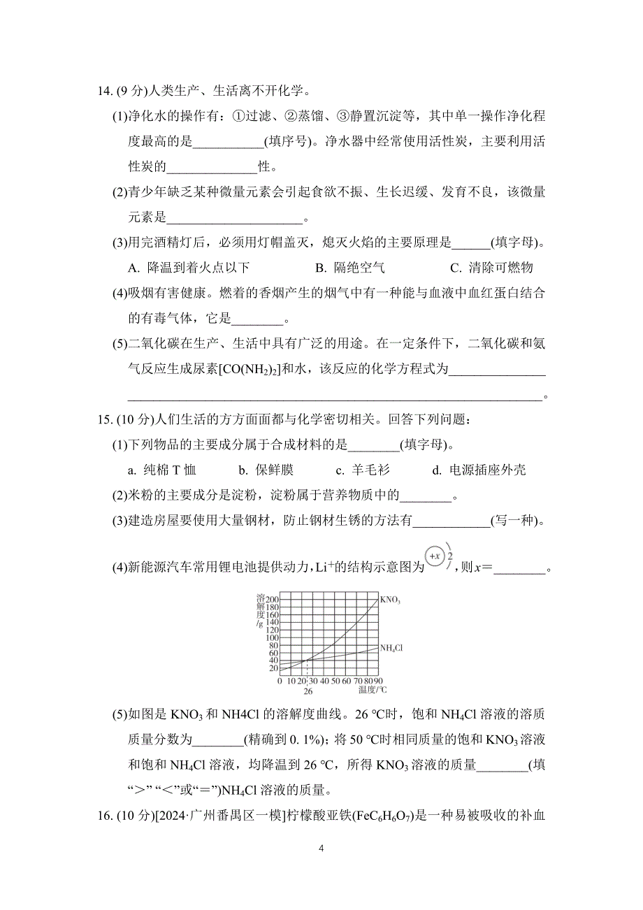 2025年春九年级化学下册中考综合模拟测试卷（科学版）_第4页