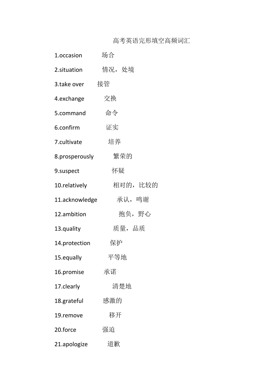 高考英语完形填空高频词汇荟萃_第1页