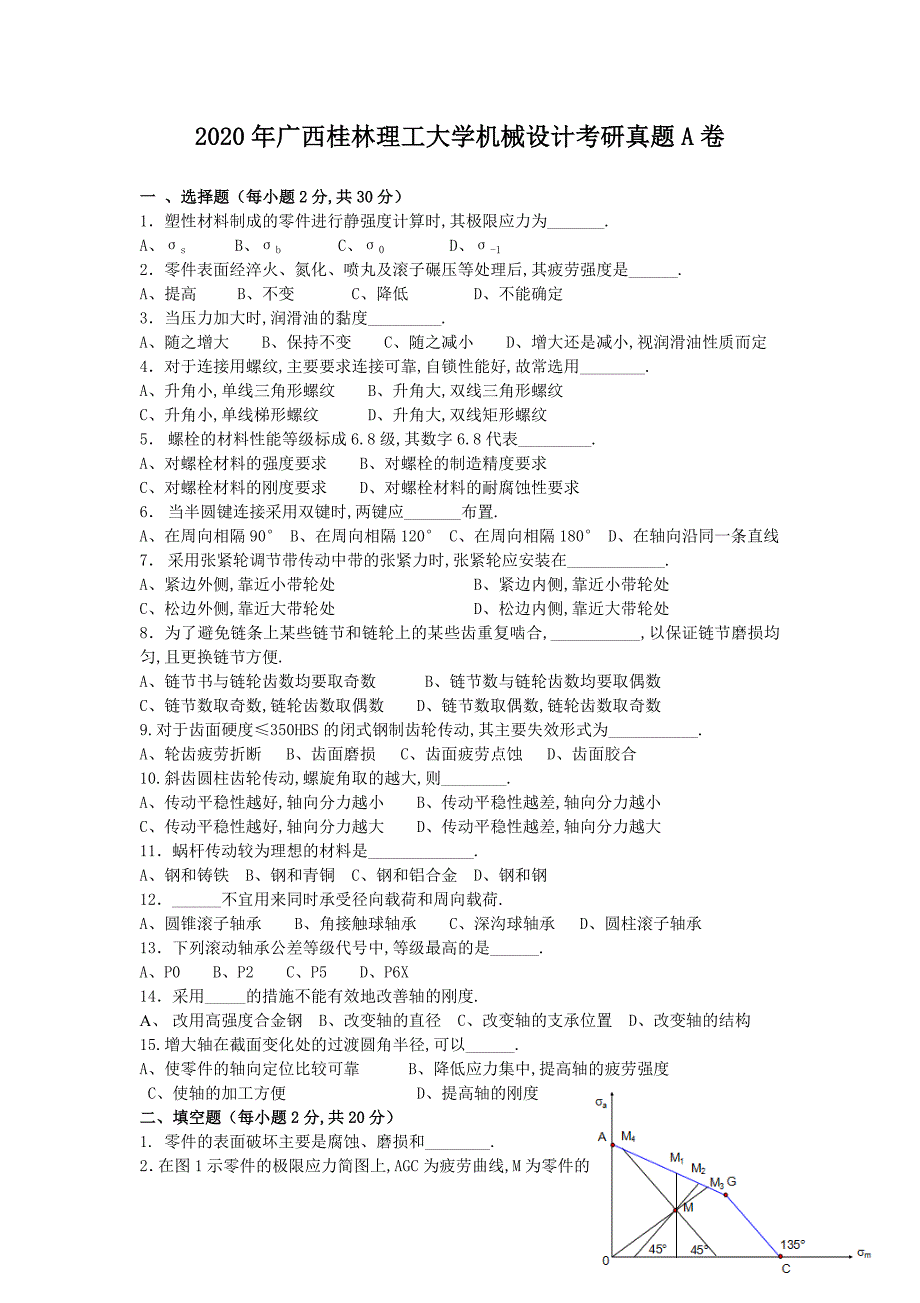 2020年广西桂林理工大学机械设计考研真题A卷_第1页