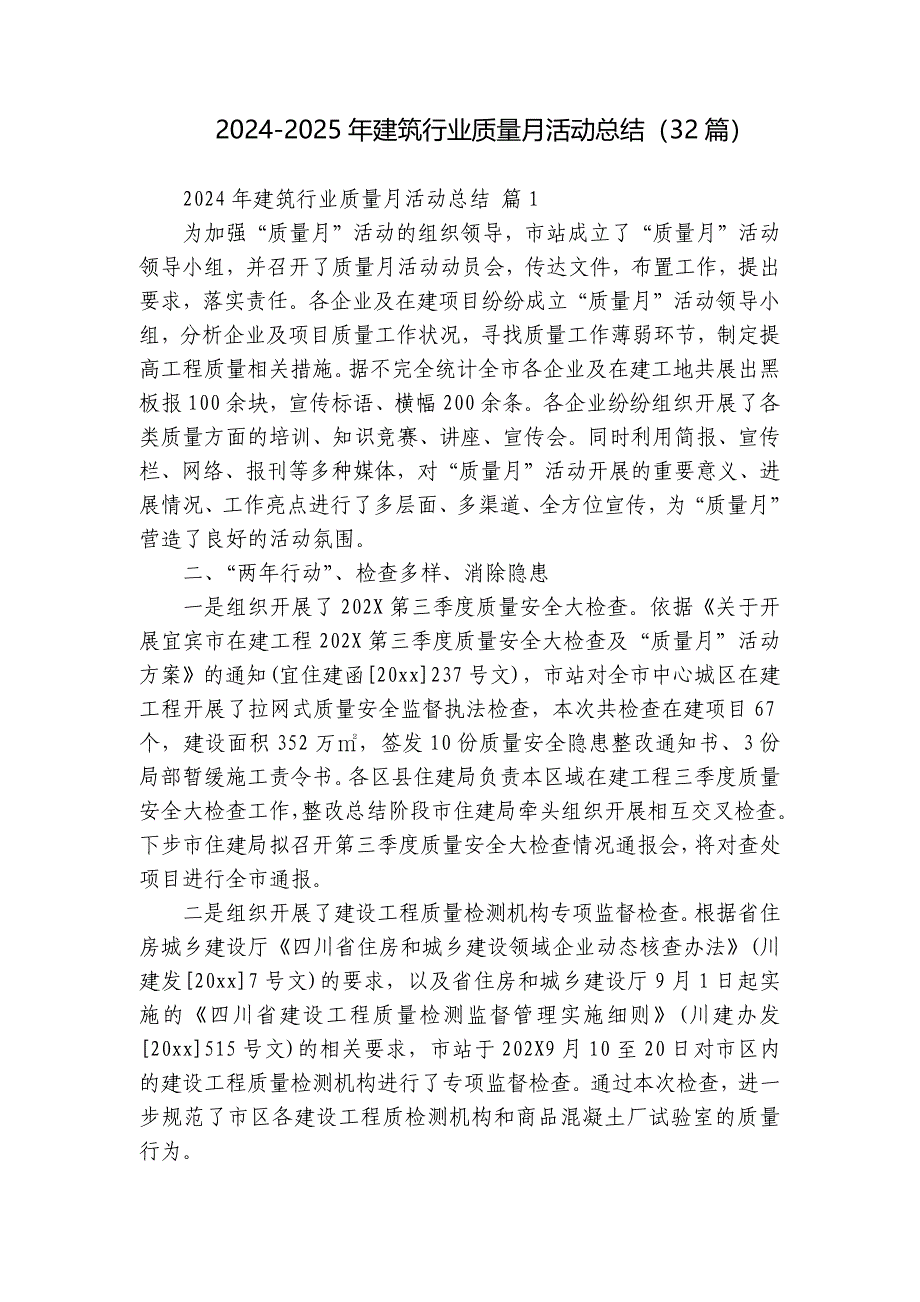 2024-2025年建筑行业质量月活动总结（32篇）_6_第1页