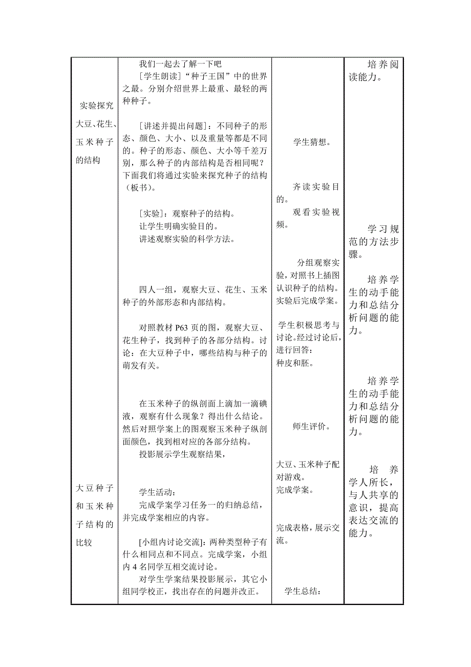 植物种子的萌发（第一课时） 教学设计_第4页