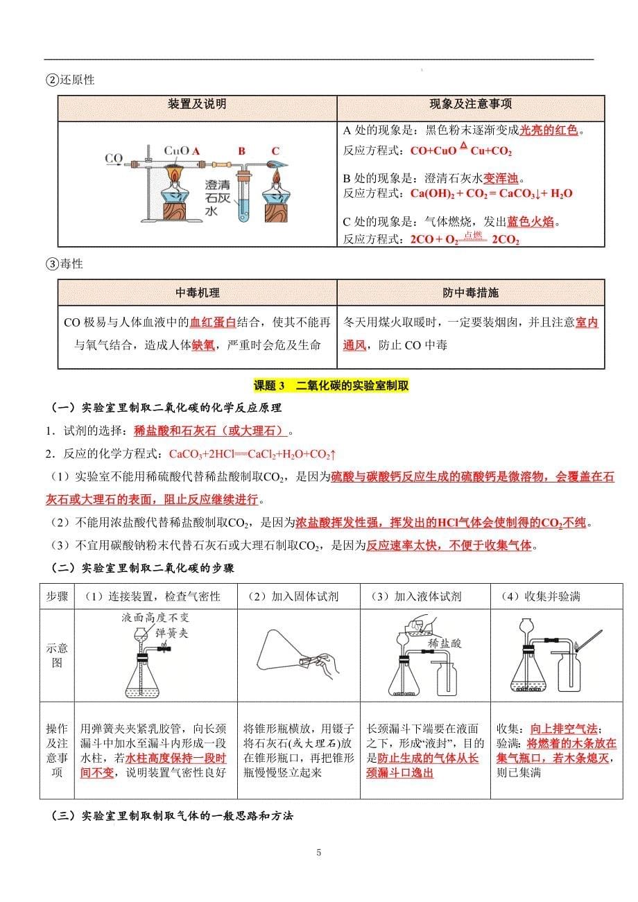 2024-2025学年九年级化学上册人教版第六单元碳和碳的氧化物知识清单_第5页