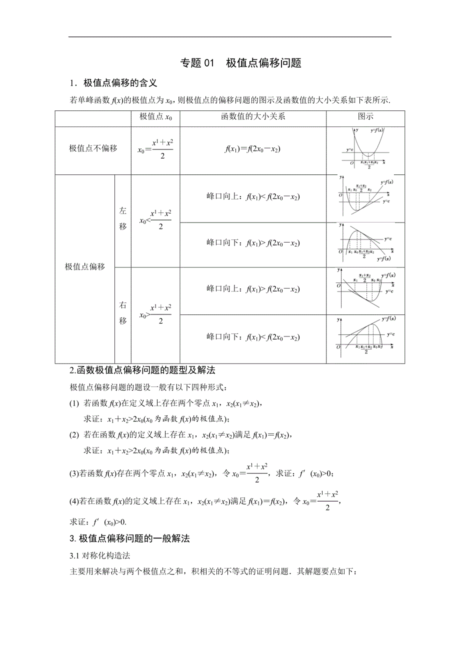 高中数学复习专题01 极值点偏移问题(解析版)_第1页