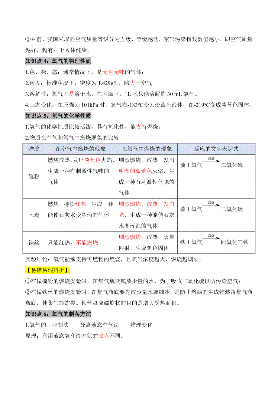 2024-2025学年九年级化学上册人教版第二单元空气和氧气知识清单_第4页