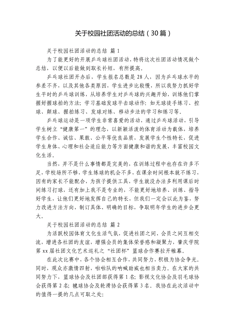 关于校园社团活动的总结（30篇）_第1页