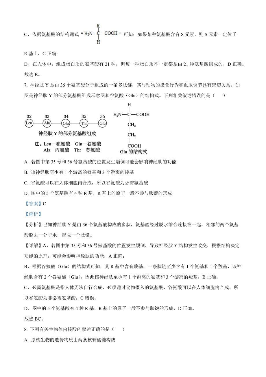 山西省部分学校2024-2025学年高一上学期11月期中质量检测生物Word版含解析_第5页