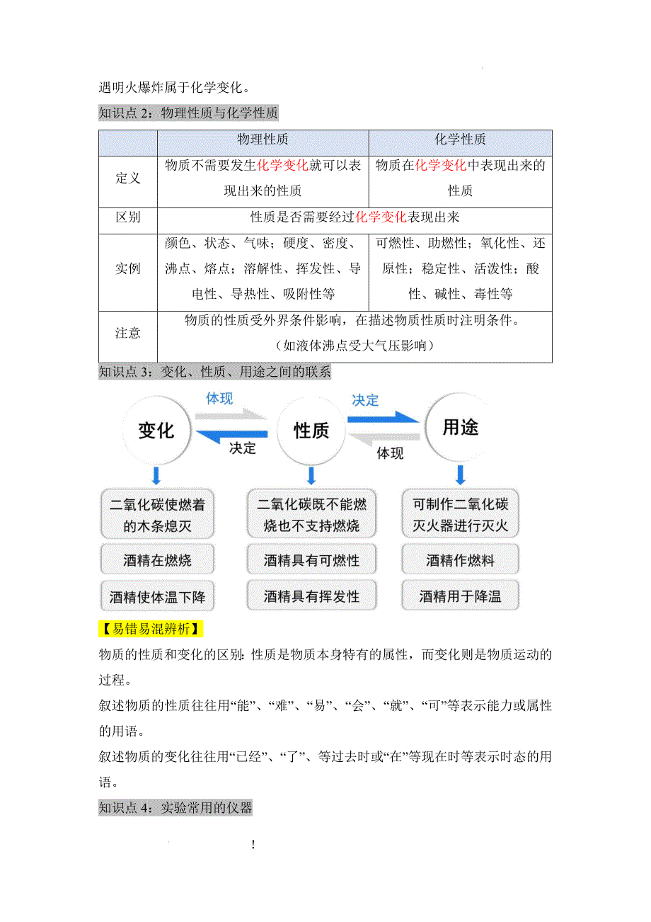 2024-2025学年九年级化学上册人教版第一单元走进化学世界知识清单_第2页