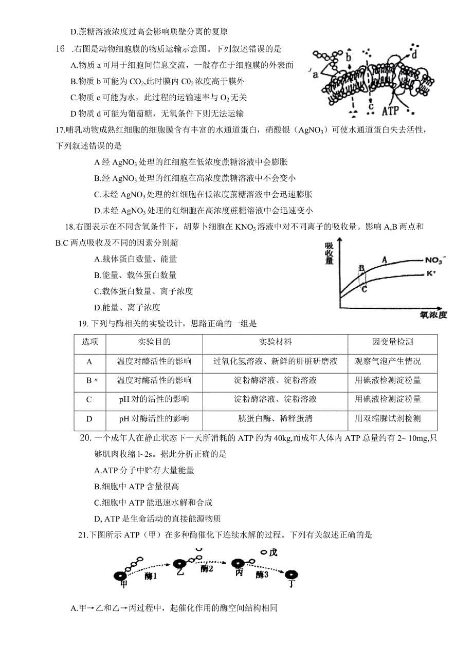 福建省三明市2022-2023学年高一上学期期末质量检测生物Word版含答案_第5页