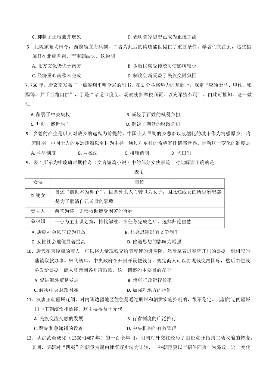 2024—2025学年度湖南省部分学校高一第一学期12月月考历史试题_第2页