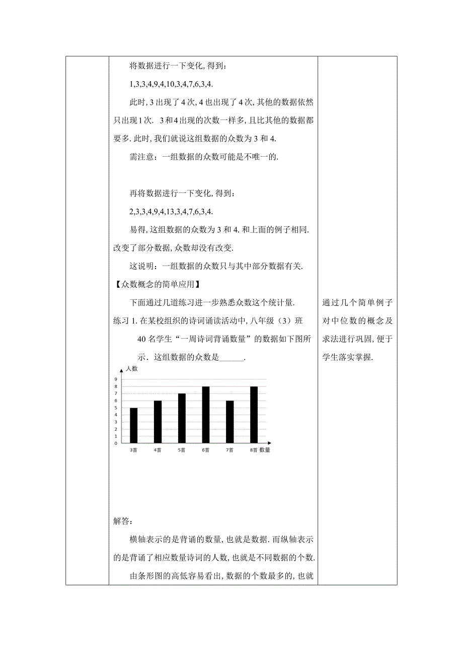 2024年人教版初中数学八年级下册-众数的概念-1教案_第3页