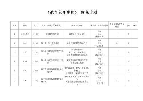 《航空犯罪防控》授课计划