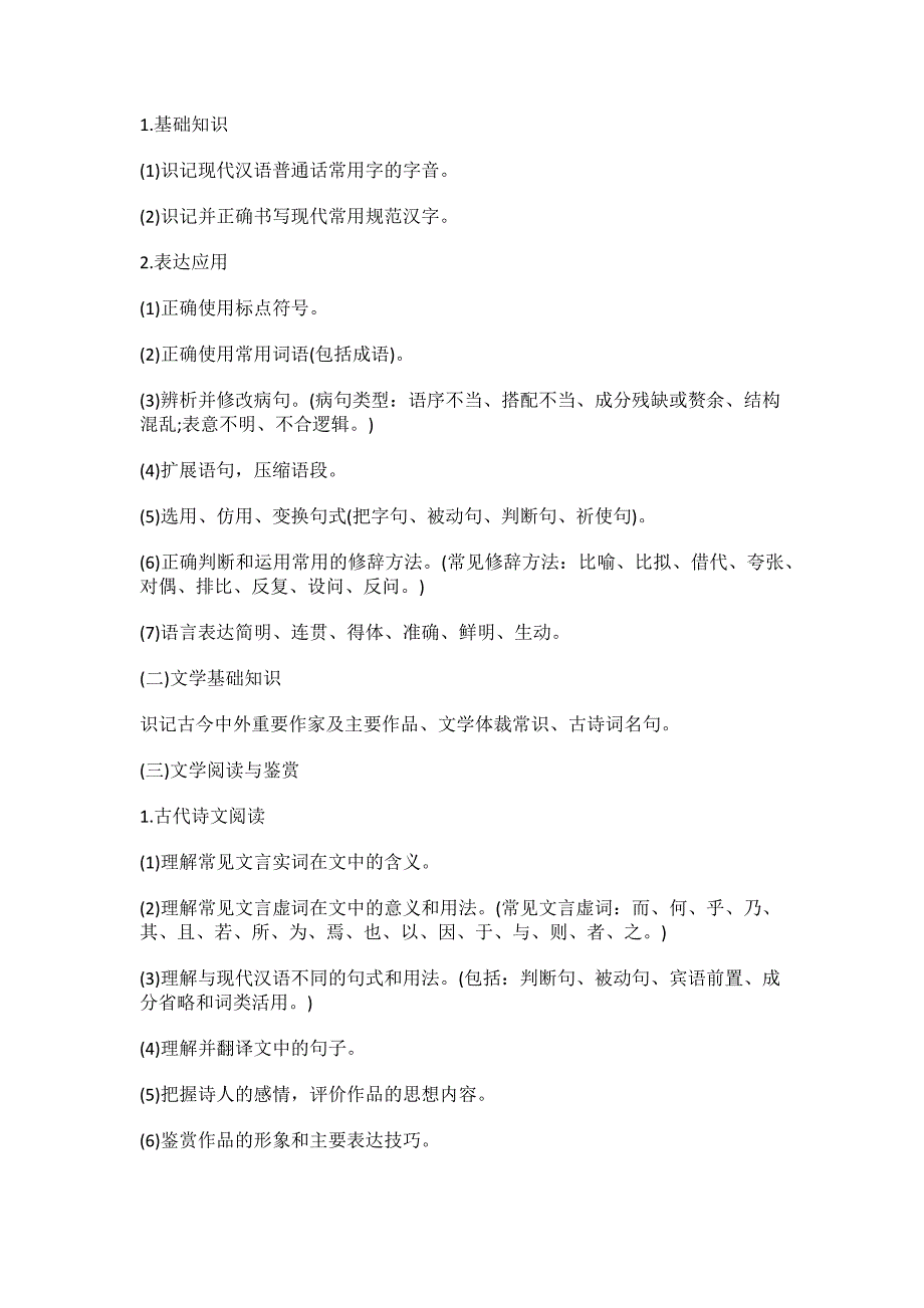 长江大学文理学院2019年高职扩招（第二批）文化素质考试大纲(语文)_第2页